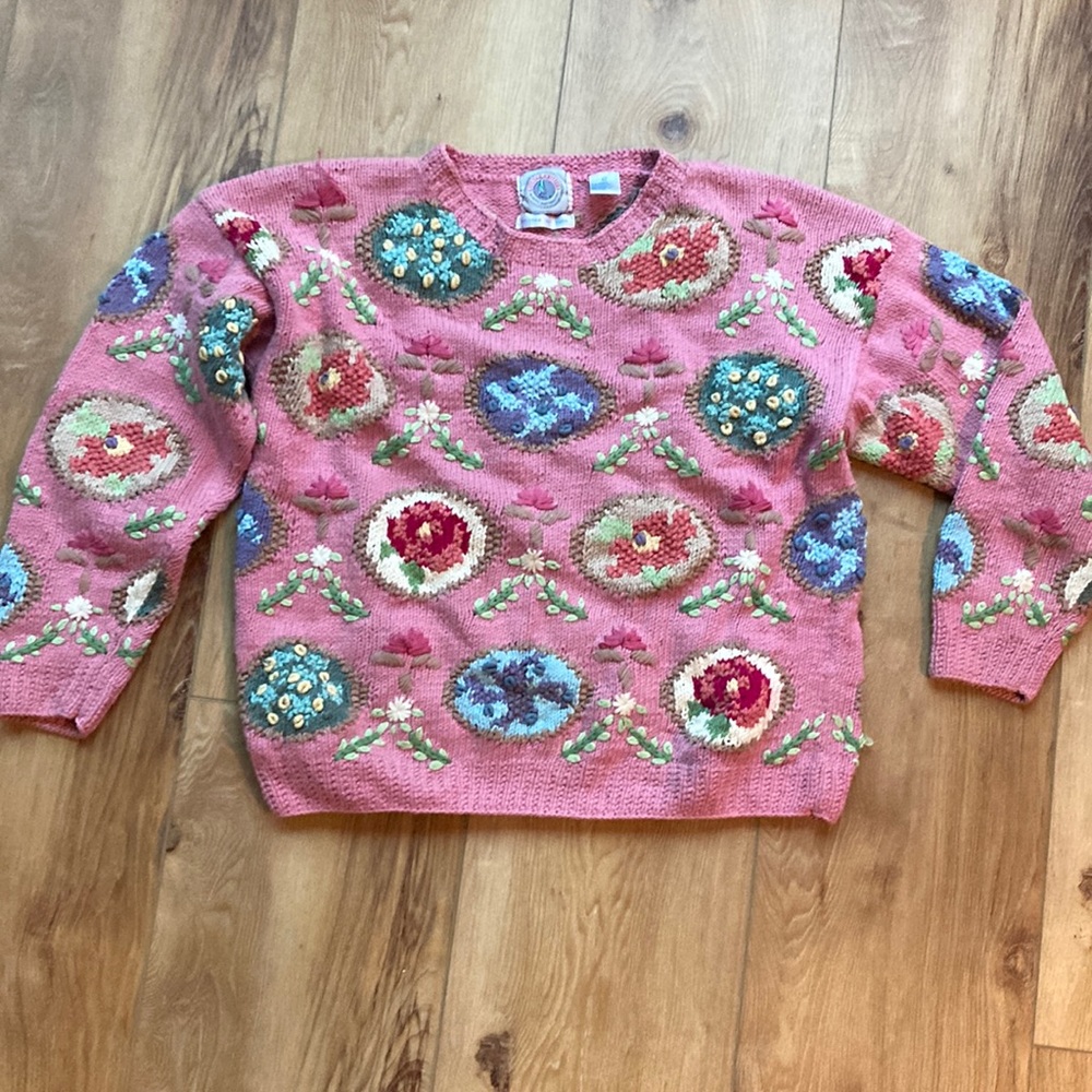 Hand knitted Cape Isle Knitters pink cotton sweater